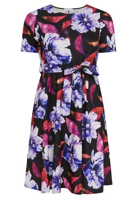 Yours London Plus Size Black Floral Print Skater Dress Yours Clothing