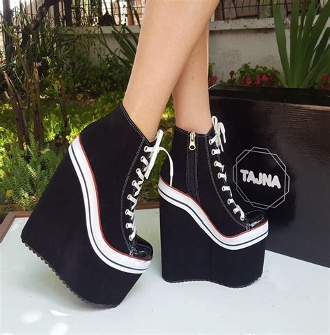 Super High Heel Convers Style Lace Up Wedges Sneaker Heels Super