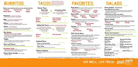 Baja Fresh Mexican Grill menu in Walnut Creek, California, USA