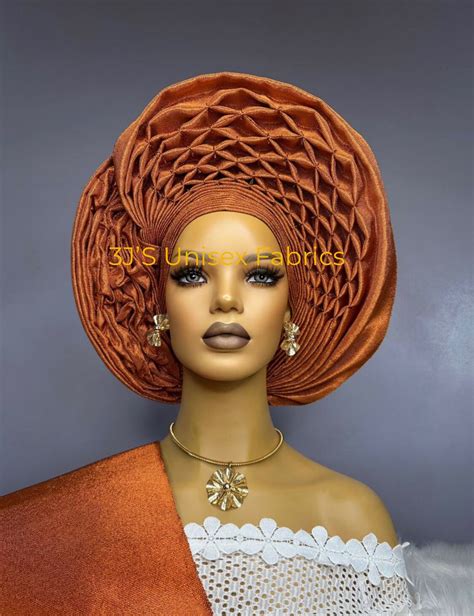 Aso Oke Auto Gele Ipele And Fila Ready To Wear Gele African Etsy