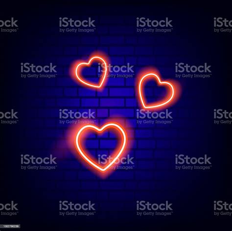 Heart Neon Sign Bright Brick Wall Icon For Your Design Stock