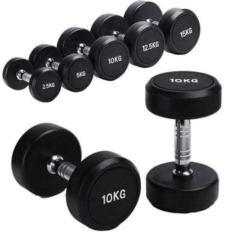 Kg Strength Training Round Head Rubber Gym Equipment Black Dumbbells