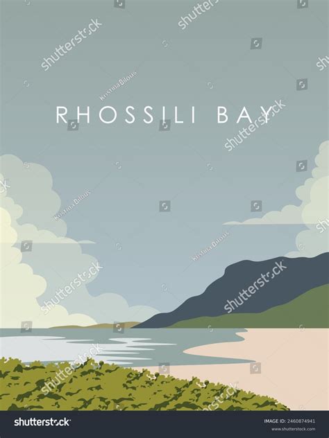 Vector Illustration Rhossili Bay Gower Wall Stock Vector (Royalty Free