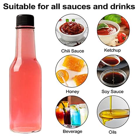 HINGWAH 30 Pack Hot Sauce Bottles 5oz Clear Woozy Bottles With Leak Proof Black Screw Caps And
