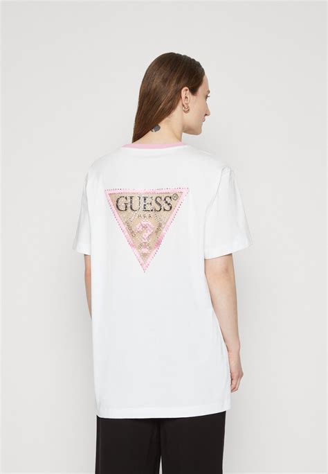 Guess Triangle Print T Shirt Pure Whitewhite Zalando