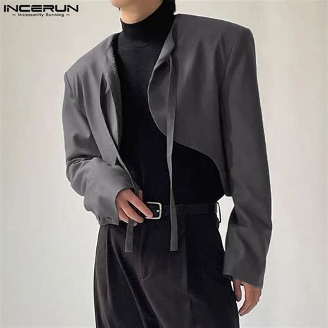 Fashion Casual Style Men Tops INCERUN Short Bandage Cardigan Blazer