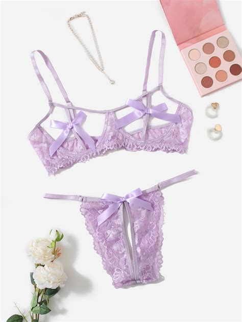 Plus Cut Out Bow Decor Underwire Crotchless Lingerie Set Artofit