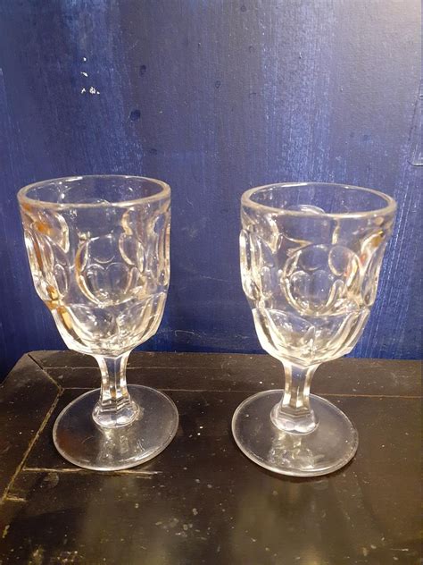 Antique Drinks Glasses Set Of 2 Eapg Thumbprint Pattern Clear Flint