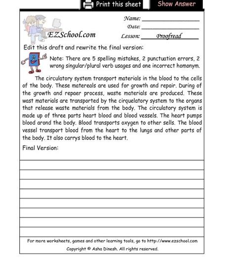 1st Grade Proofreading Worksheet