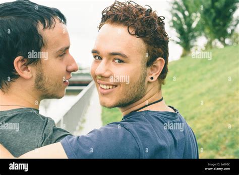 Loving Gay Couple In Outsite Stock Photo Alamy