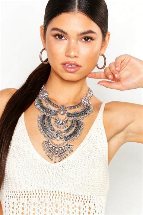 Silver Boho Festival Statement Necklace Boohoo Uk