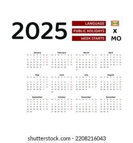 Grenada Calendar 2025 Week Starts Monday Stock Vector (Royalty Free