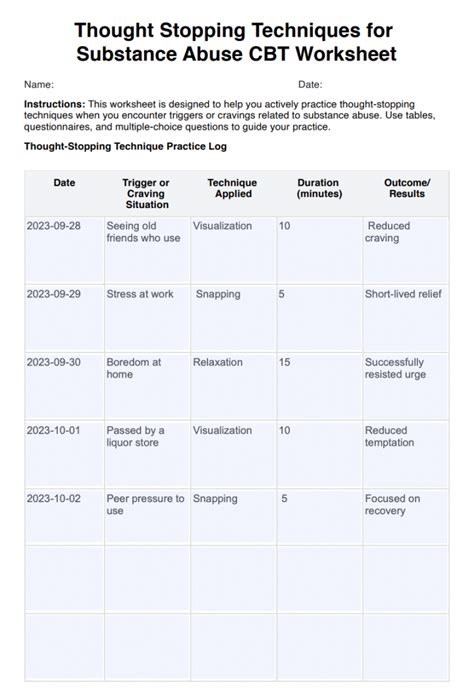 Thought Stopping Worksheet Pdf