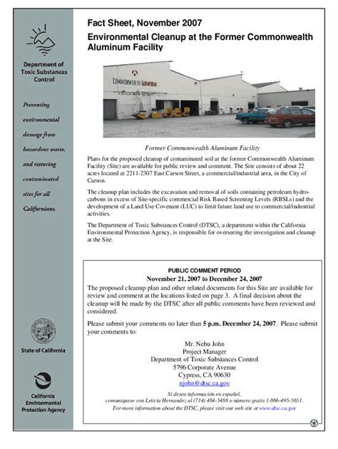 Fillable Online Dtsc Ca Commonwealth Environmental Cleanup Fact Sheet