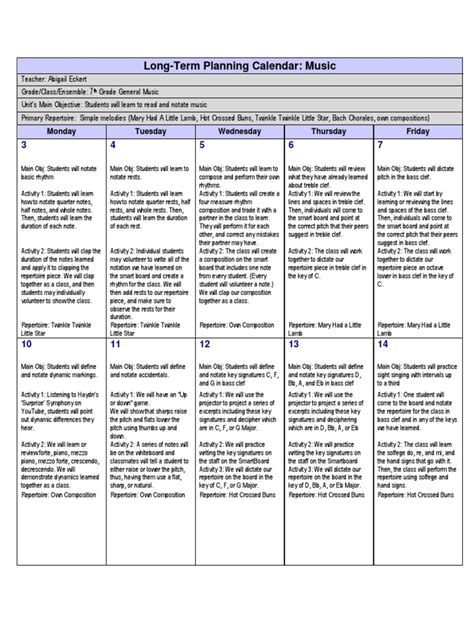 Long Term Planning Calendar | PDF | Musical Notation | Clef