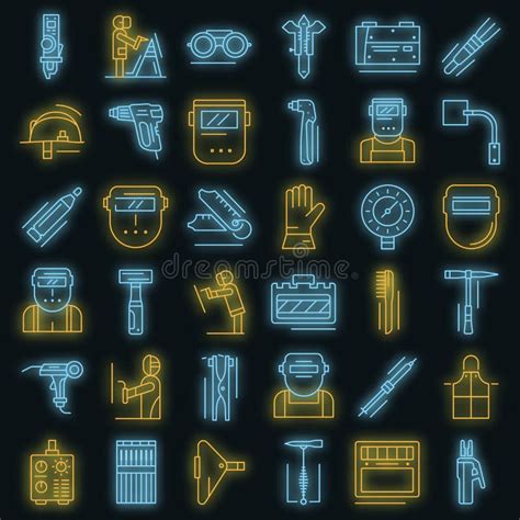 Welder Icon Set Vector Neon Stock Vector Illustration Of Steel Weld