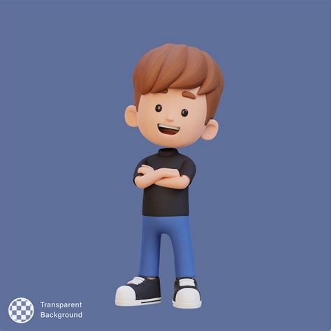 Premium Psd 3d Cute Kid Character In Confident Pose Crossed Hand