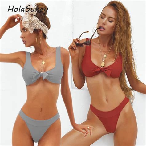 Holasukey Solid Swimwear Sexy New Bikini Set Retro Micro Bikinis