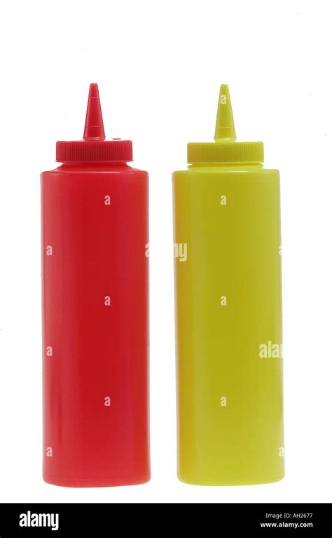 Plastic Ketchup And Mustard Bottles Silhouetted On White Background