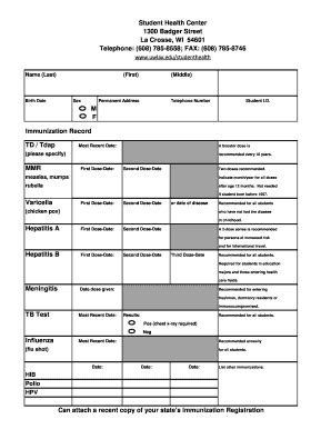 Fillable Online Uwlax Immunization Form Uw La Crosse Fax Email Print