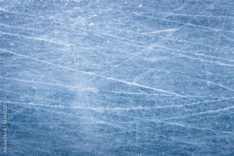 Skating Ice Rink Texture Covered In Daylight Close Up Of Blue Ice Rink