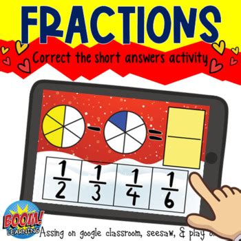 BOOM Cards Subtract Fractions Practice Decomposing Fractions Mixed