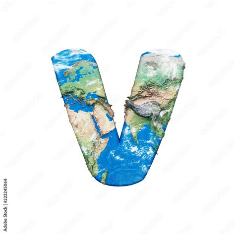 World Earth Globe Alphabet Letter V Uppercase Global Worldwide Font