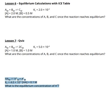 Solved Lesson 6 - Equilibrium Calculations with ICE Table | Chegg.com