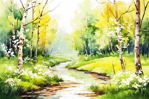 Premium Photo | Watercolor Inside Forest Landscape Scene Painting ...