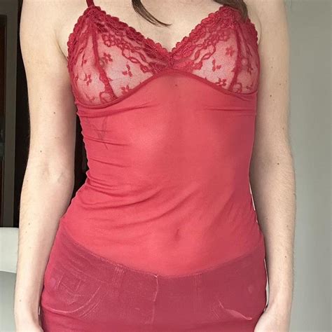 Red Satin Lace Babydoll Lingerie Top Dress Seen On Depop