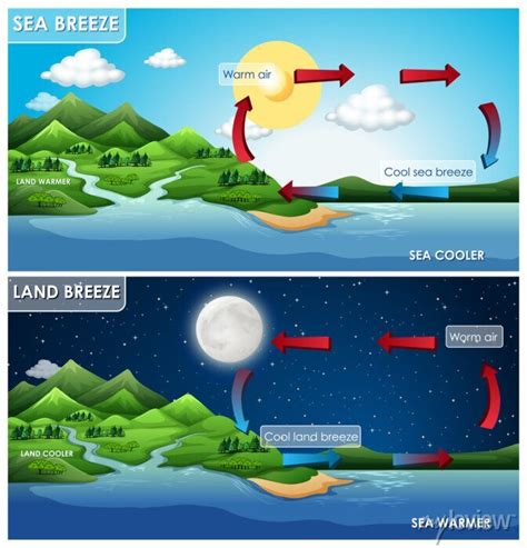 Science Poster Design For Land And Sea Breeze Adesivos Para A Parede