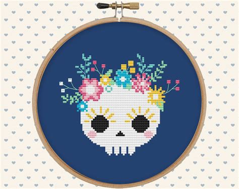 Skull Cross Stitch Pattern Pdf Sugar Skull Halloween Cross