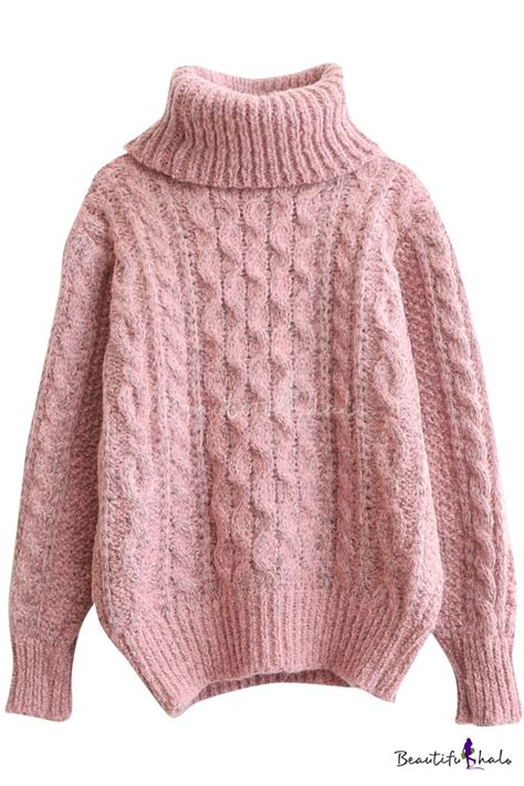 Plain Diamond Knit High Neck Long Sleeve Mohair Sweater Beautifulhalo