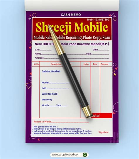 Mobile Shop Bill Book Design Graphicbud