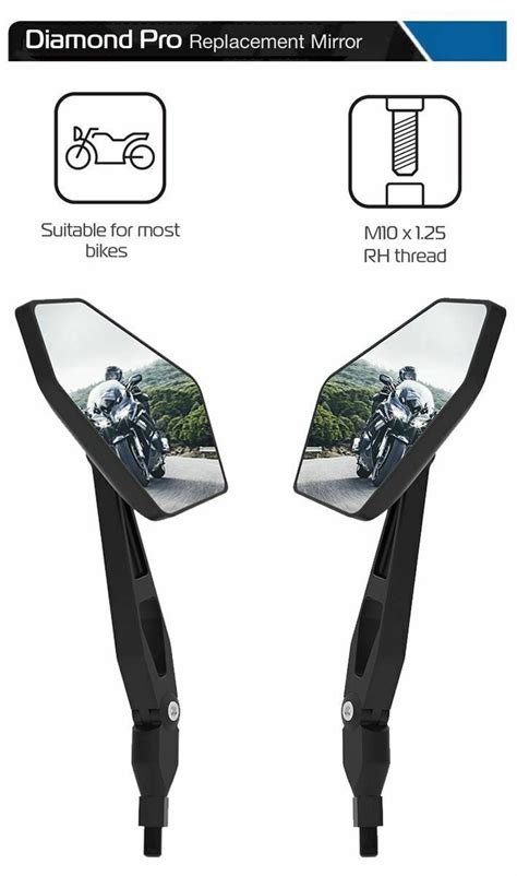 Universal Oxford Diamond Pro Motorcycle Rearview Mirror Glass Pair 10m