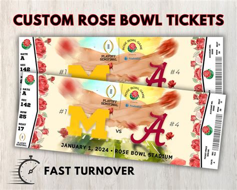 Custom Rose Bowl Ticket Template College Football Playoff Game