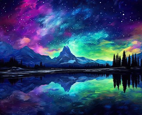 Premium Photo | Fantasy art painting night landscape colorful ...