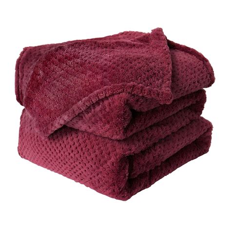 PiccoCasa Flannel Fleece Blanket For Sofa Or Bed Burgundy 60 X78