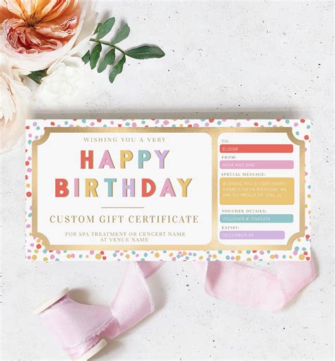 Happy Birthday Custom Gift Voucher Template, Printable Birthday Gift Certificate, Unisex ...