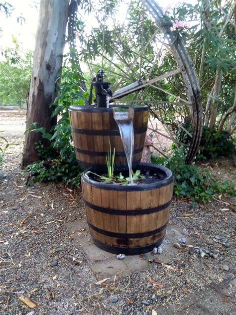 Wine Barrel Fountain Barrel Fountain Patio Landscaping Water Fountain