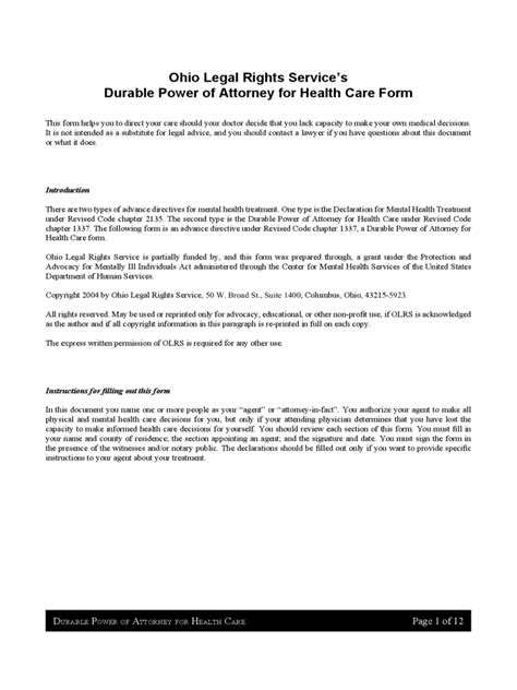 Free Printable State Of Ohio Durable Power Of Attorney Form Printable