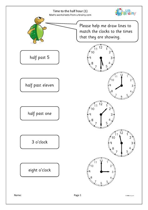 Time To The Half Hour 1 Time Worksheets For Year 2 Age 6 7