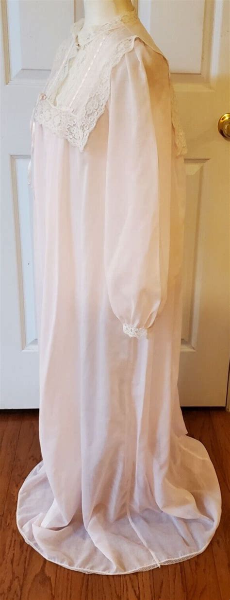 Vtg Christian Dior Lingerie Nightgown Lace Cotton Ble Gem