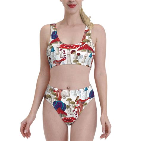 Daiia Colorful Mushrooms Women S Bikini Swimsuit Two Piece Swimsuit