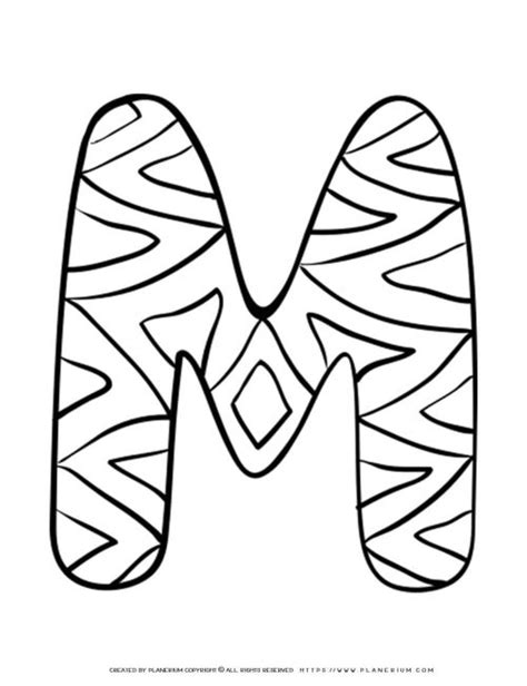 English Alphabet Capital M With Pattern Coloring Page Planerium