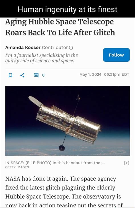 Human Ingenuity At Its Finest Aging Hubble Space Telescope Roars Back