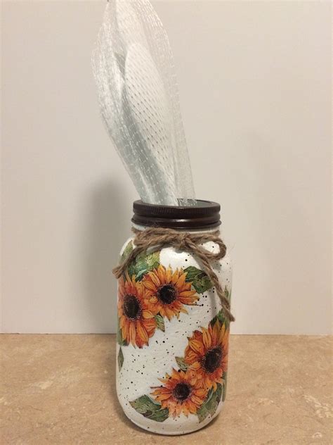 Kitchen Utensil Holdermason Jar Utensil Holdersunflower Decorsunflower Kitchencountry Decor