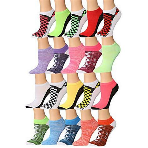 Tipi Toe Womens 20 Pairs Colorful Patterned Low Cutno Show Socks Wl39 Ab