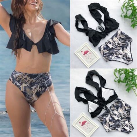 2019 Mujeres Push Up Ruffles Acolchado Sujetador Vendaje Bikini Set Traje De Baño Triángulo