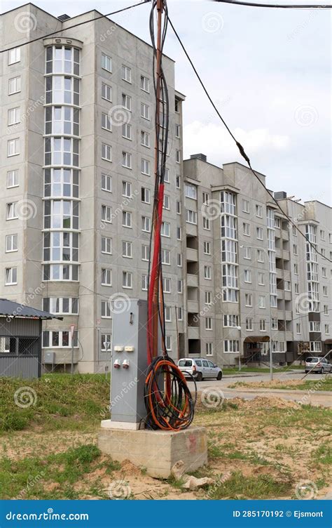 Temporary Transformer Substation at a Construction Site with a Lot of ...